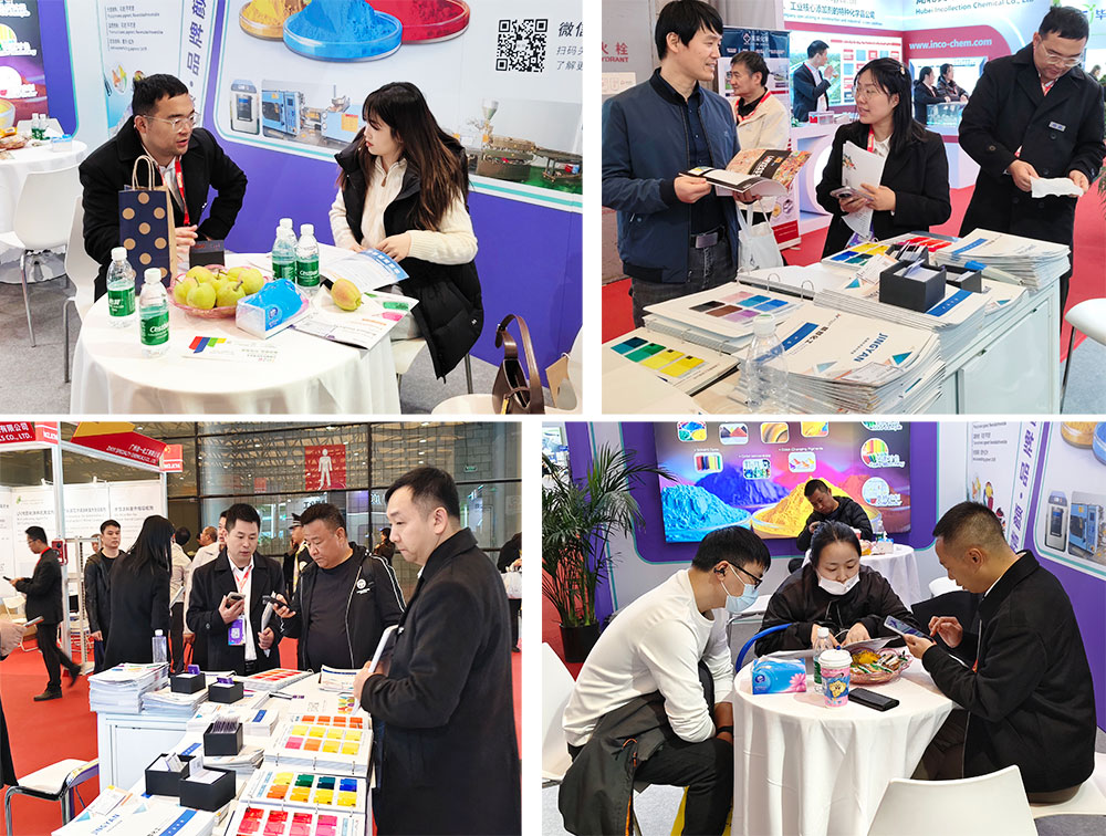 工作人员向客户介绍着色产品