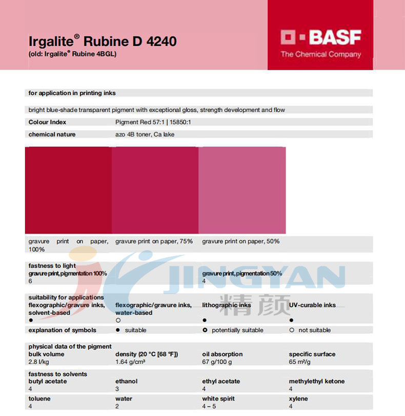 巴斯夫D4240宝红颜料TDS技术数据表