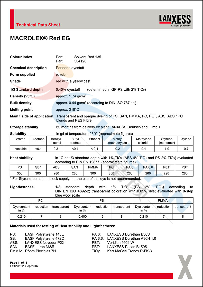 朗盛环保染料EG红数据表1