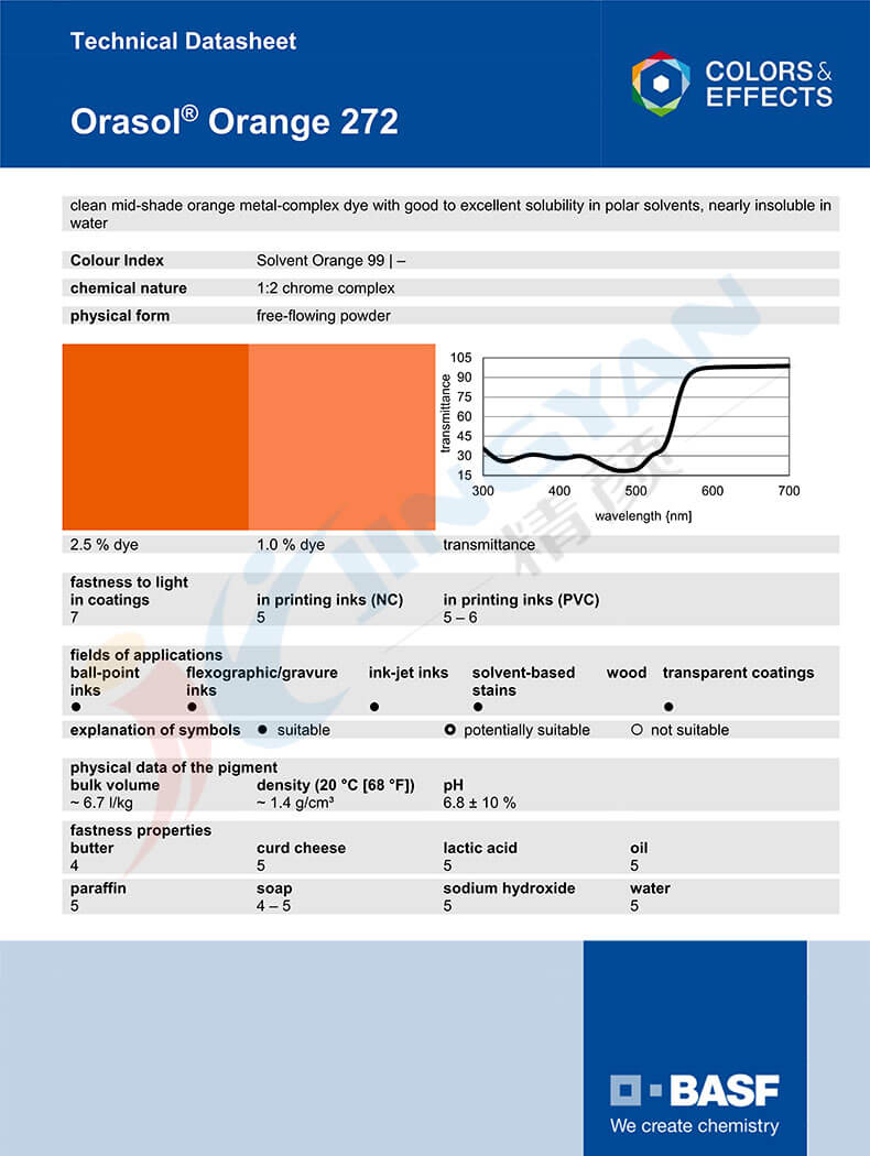 巴斯夫272橙金属络合染料TDS技术数据表