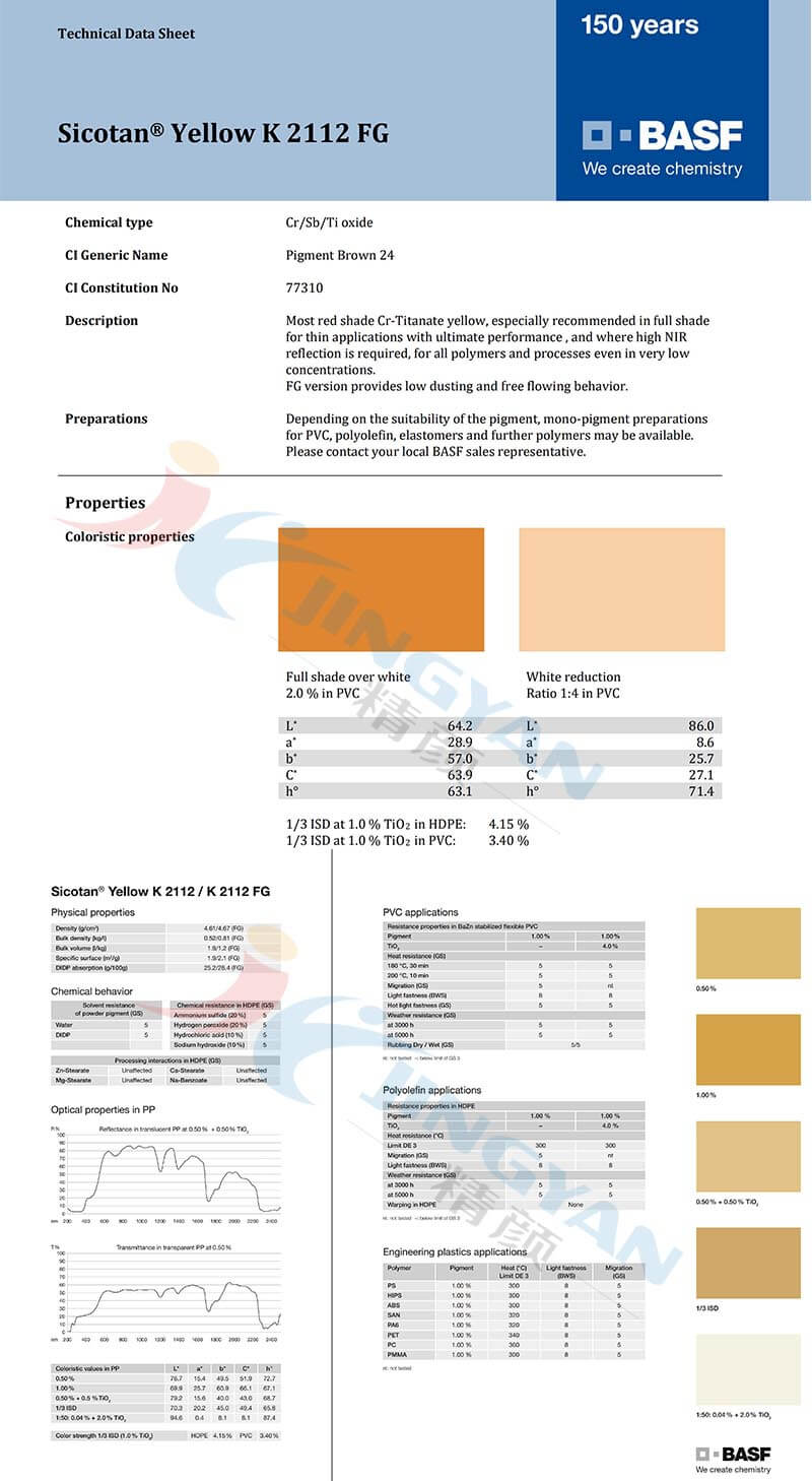 巴斯夫K2112FG钛酸铬黄复合无机颜料技术说明书