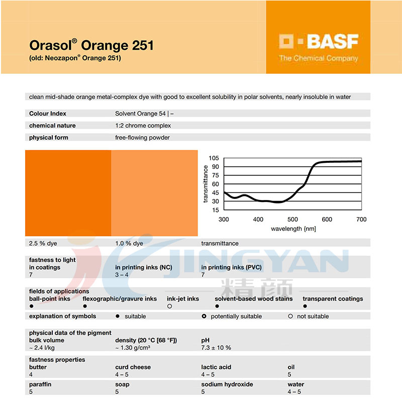 巴斯夫251金属络合染料橙BASF Orasol 251耐高温染料溶剂橙54